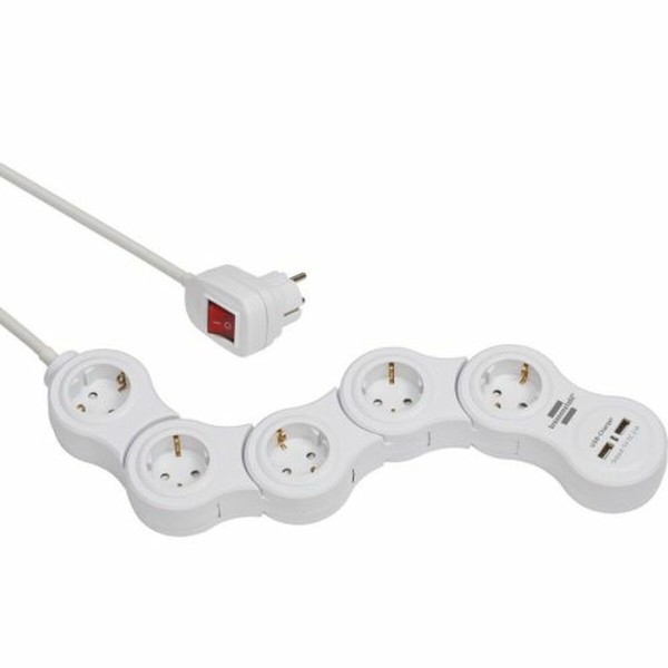 Strāvas virtene - 5 ligzdas ar Slēdzi Brennenstuhl Vario-Power Balts 3600 W USB x 2 (1,4 m)