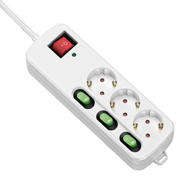 3 kištukų lizdas su maitinimo jungikliu TM Electron 3680 W Balta (1,5 m)