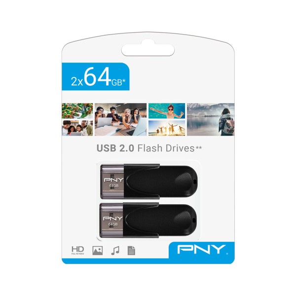 USB-tikku PNY FD64GATT4X2-EF Musta 64 GB (2 osaa)
