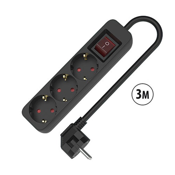 3-kontaktligzdu korpuss ar strāvas slēdzi TM Electron TMUAD533SBK Melns 3680 W 250 V (3 m)