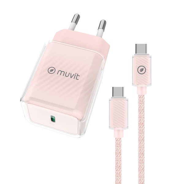 Seinälatu + USB-C Kaapeli Muvit for Change Glass GaN Pinkki
