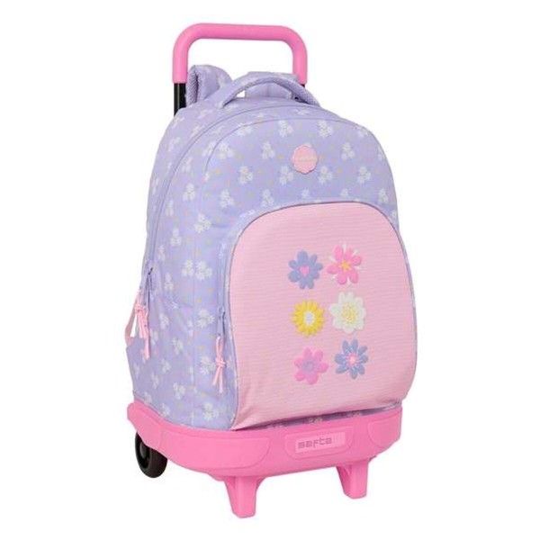 School Rucksack with Wheels Safta Bouquet Pink Lilac 33 x 45 x 22 cm