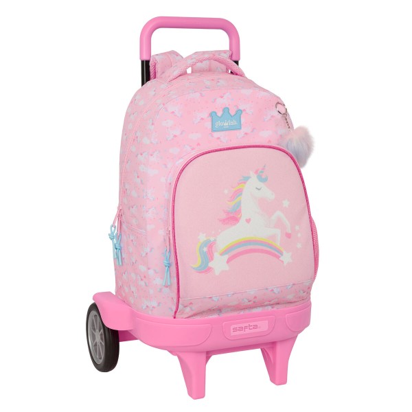 School Rucksack with Wheels Glow Lab Pink 33 x 45 x 22 cm