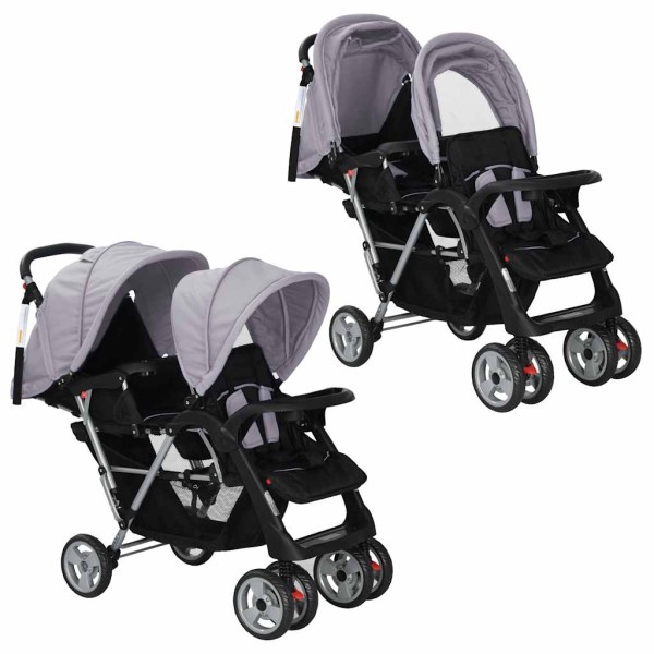 Double-room wheelchair, steel, grey / black