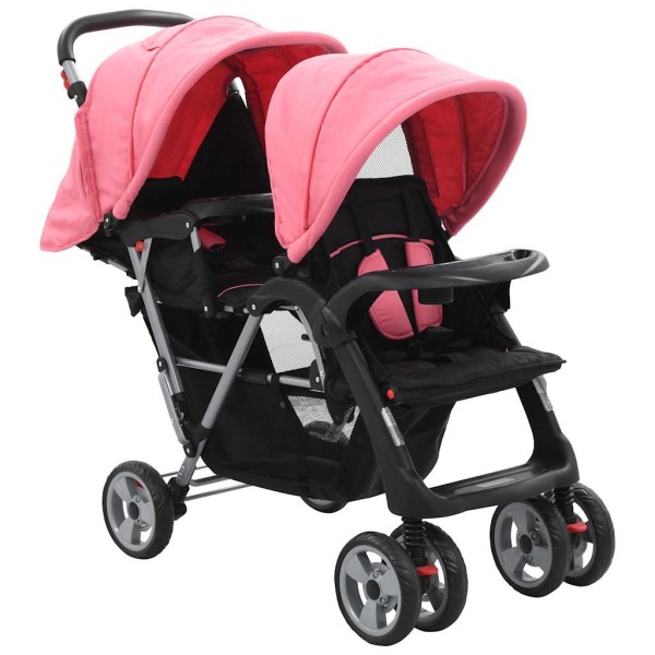 Double-room wheelchair, pink / black, steel