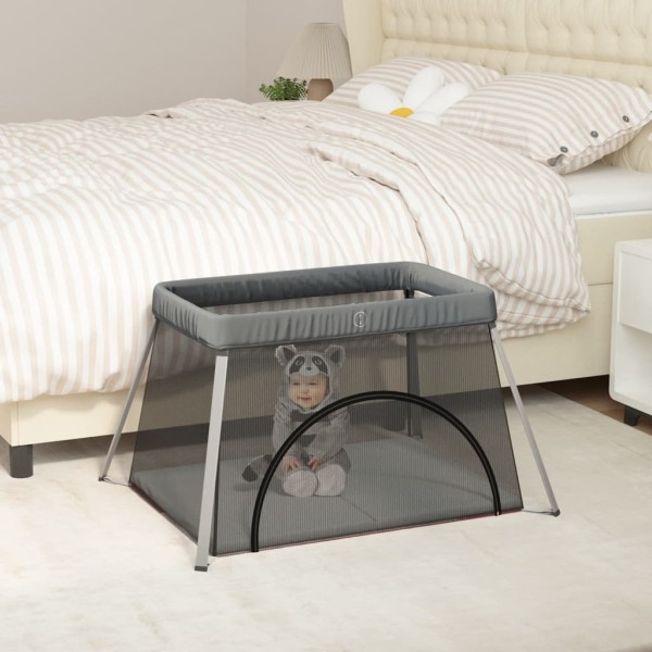 Baby coaster with mattress, dark grey, linen fabric