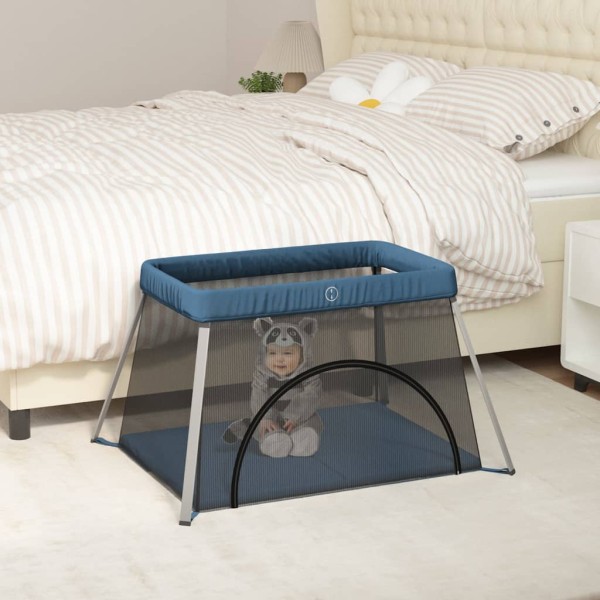 Baby coaster with mattress, dark blue, linen fabric