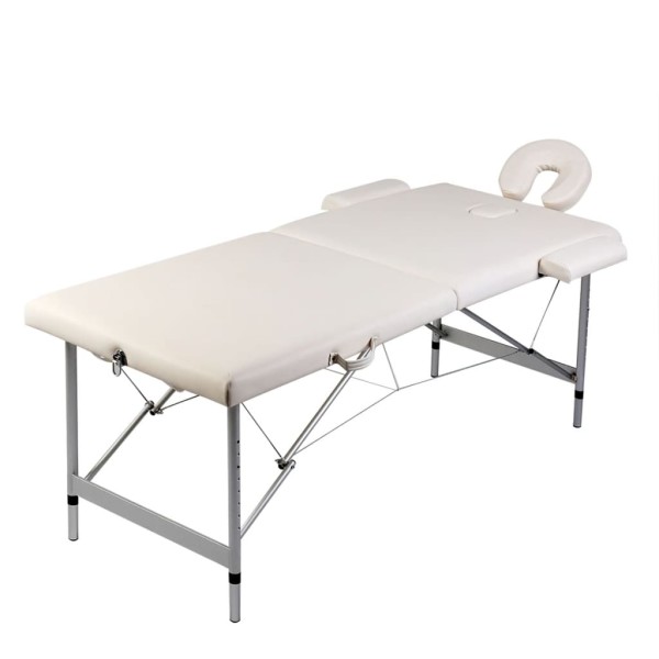 Folding massage table, creamy, 2 zones, with aluminum frame