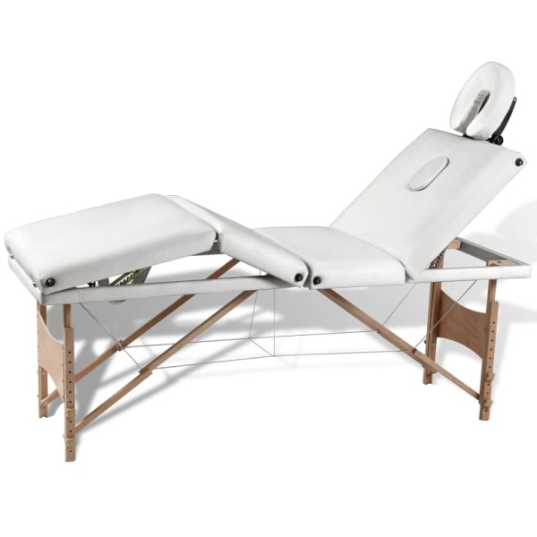 Folding massage table, creamy, 4 zones, with wooden frame