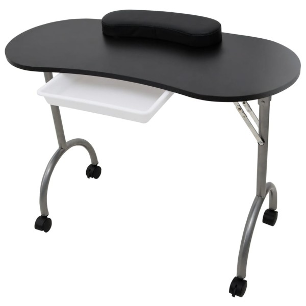 Folding manicure nail table with wheels black