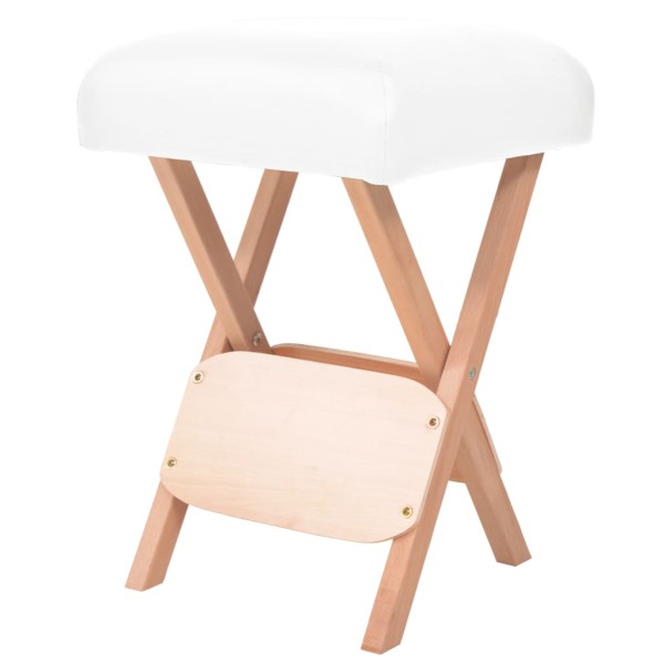 Folding stool for massage, white, with 12 cm thick seat
