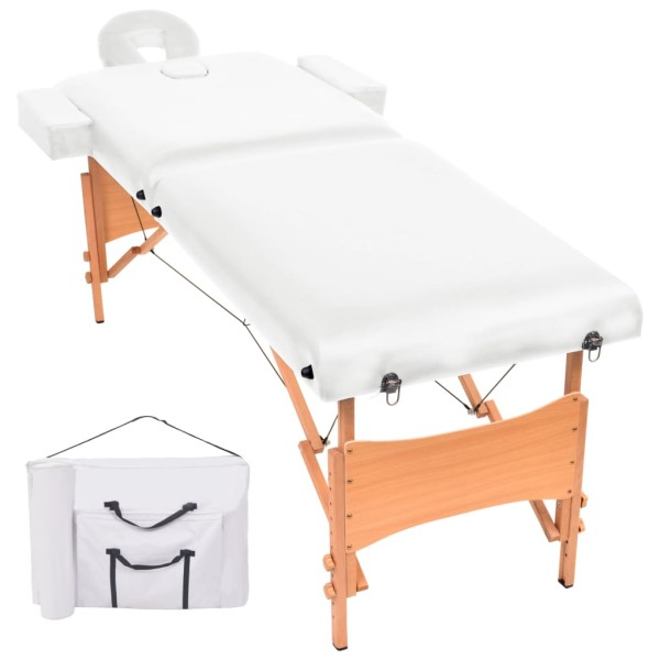 Folding massage table, white, 2 zones, 10cm thick
