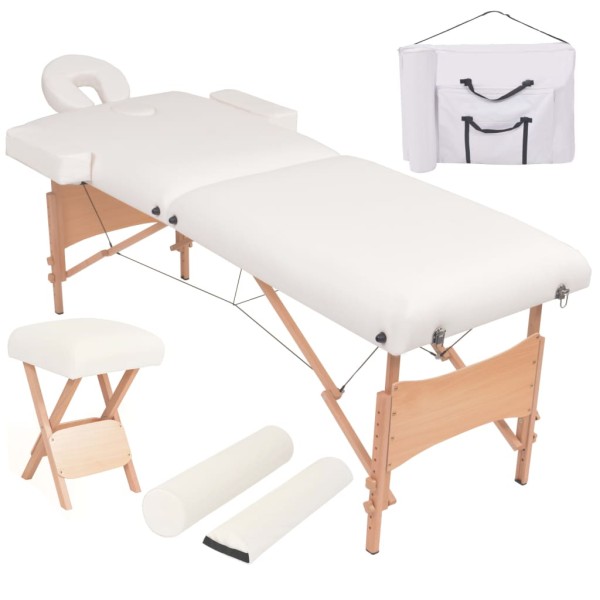 Folding massage table and table set, white, 2 zones