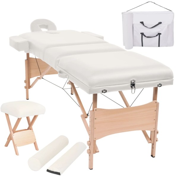 Folding massage table and table set, white, 3 zones