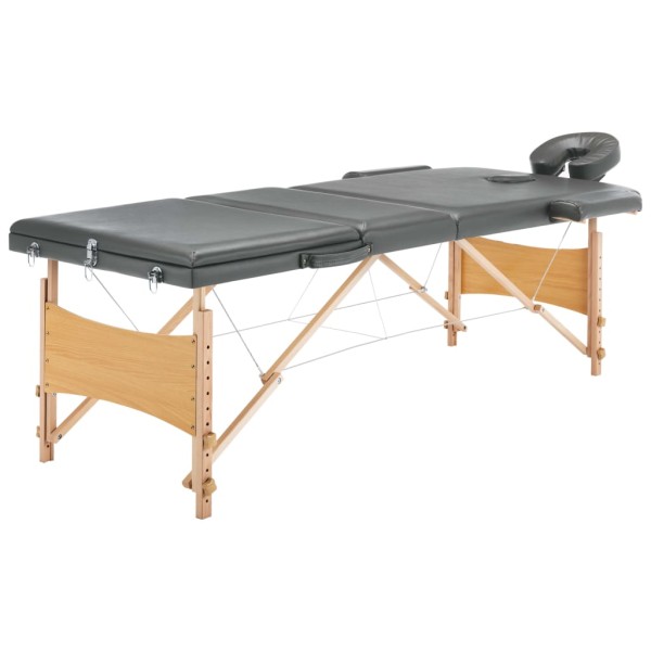 Massage table, anthracite, 186x68cm, 3 zones, wooden frame