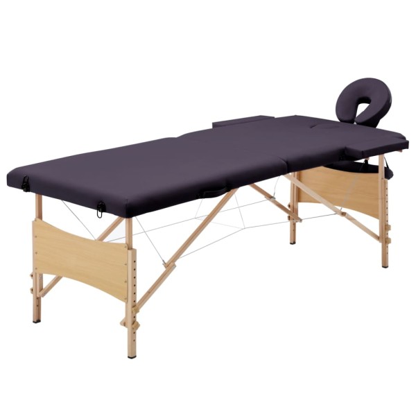 Folding massage table, purple, wood, 2 zones