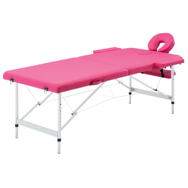 Folding massage table, pink, aluminum, 2 zones
