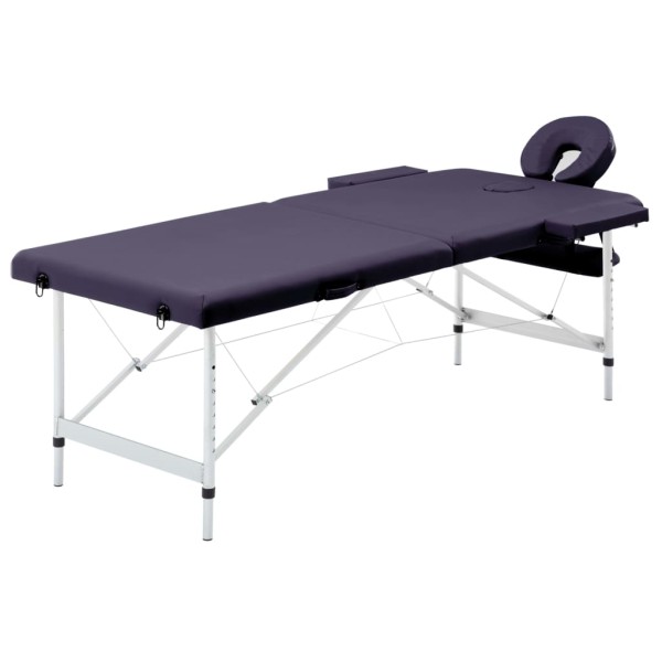 Folding massage table, purple, aluminum, 2 zones