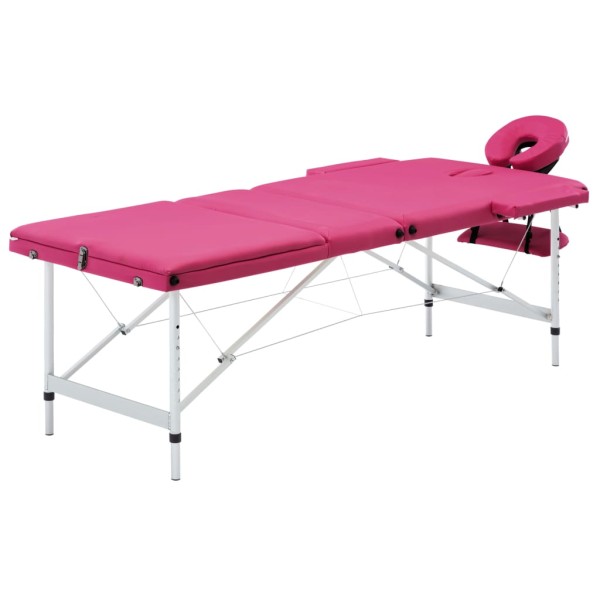 Folding massage table, pink, aluminum, 3 zones