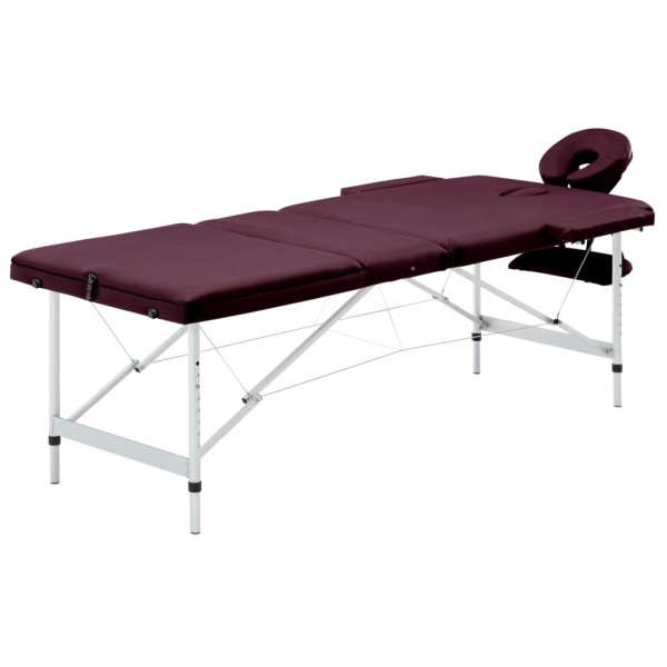 Massage table, wine purple, aluminum, 3 zones