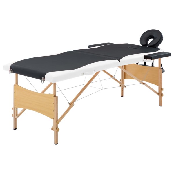 Folding massage table, black and white, wood, 2 zones