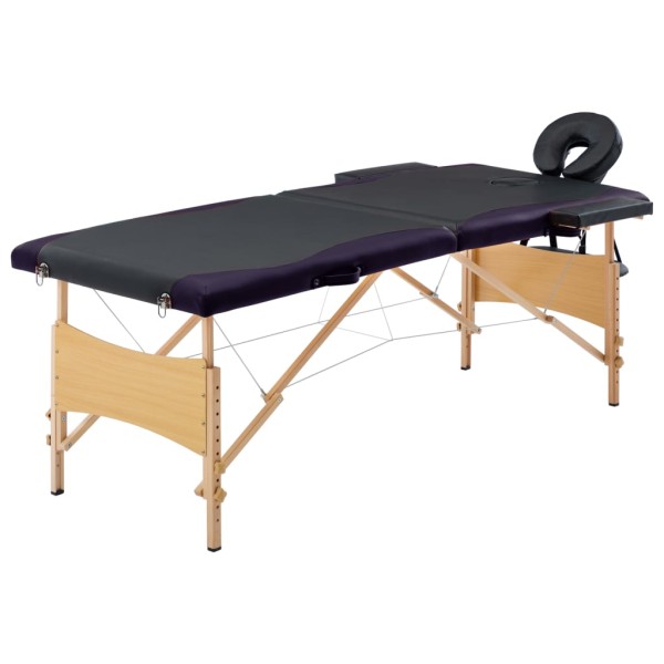 Folding massage table, black, wood, 2 zones
