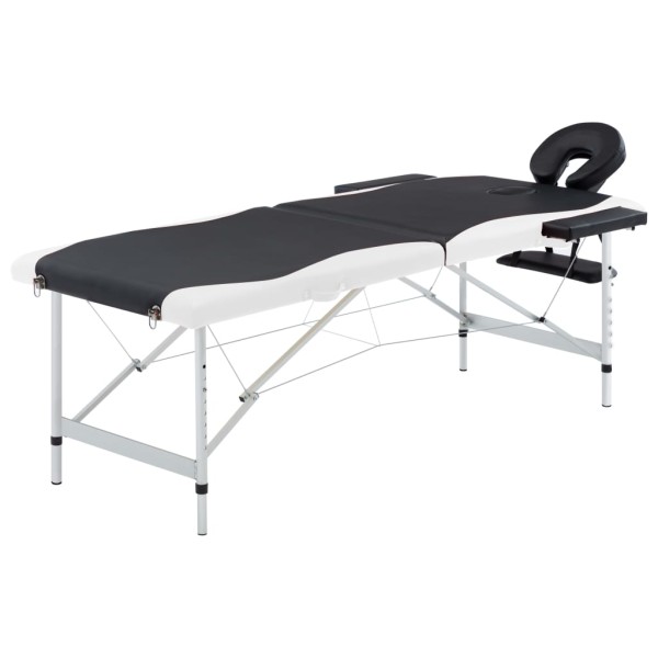 Folding massage table, black / white, aluminum, 2 zones