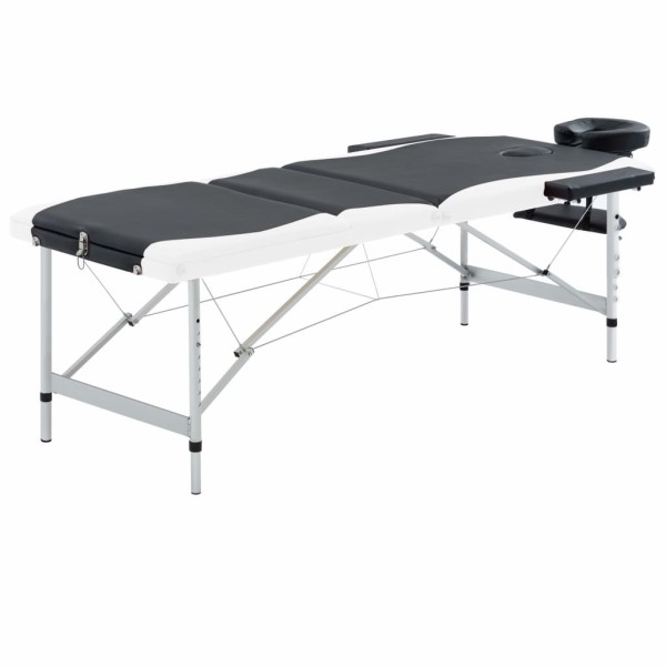 Folding massage table, black / white, aluminum, 3 zones