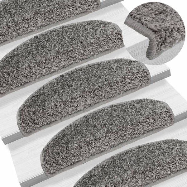 Staircase mats, 15 pcs, grey, 65x21x4 cm, large, round