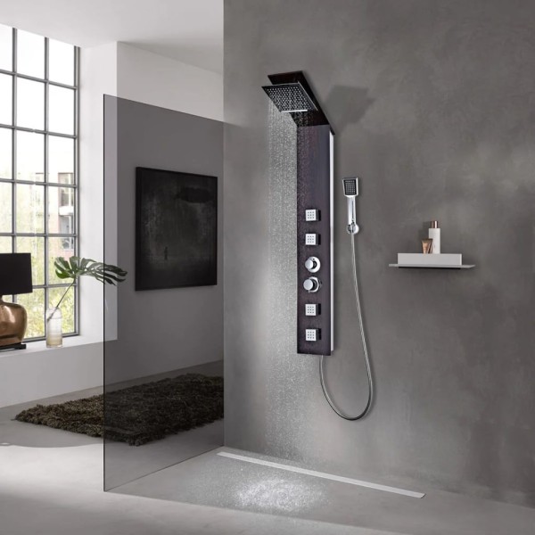 Shower system, glass, brass