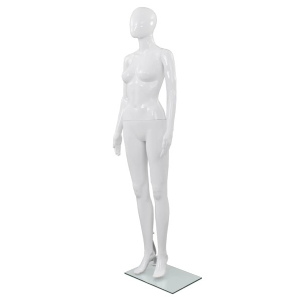 Female dummy, glass base, glossy, white, 175cm