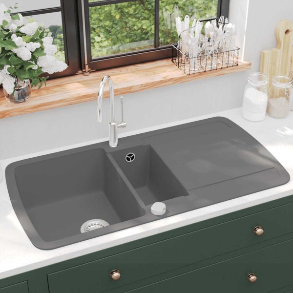 Kitchen, gray, granite, two bowls
