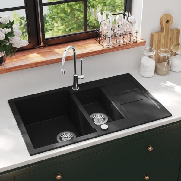 Kitchen, granite, two bowls, black