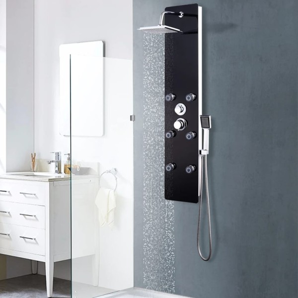 Shower panel, glass, 25x44,6x130cm, black