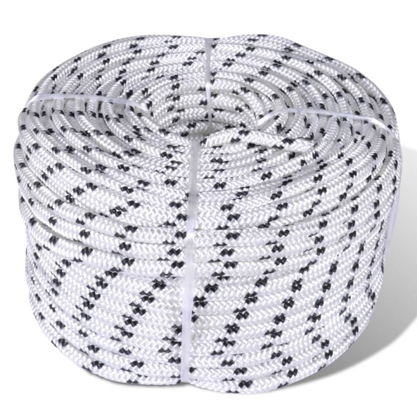 Pintered rope for boats, white, 250m, polyester, 12mm