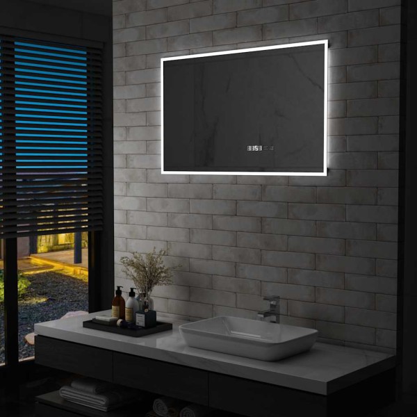 Bathroom LED mirror with sensor / clock, 100x60cm