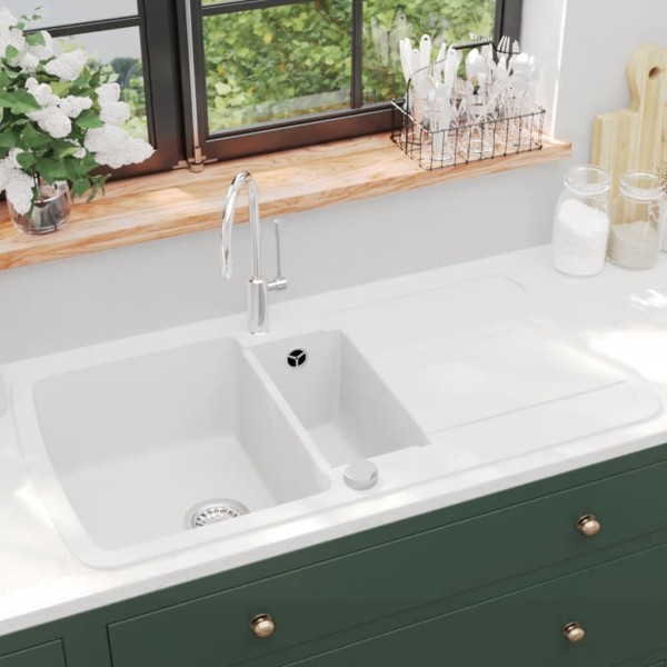Kitchen, white, granite, two bowls