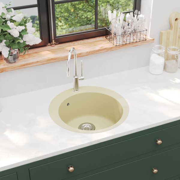 Kitchen wash, sandy colour, granite, one bowl, round