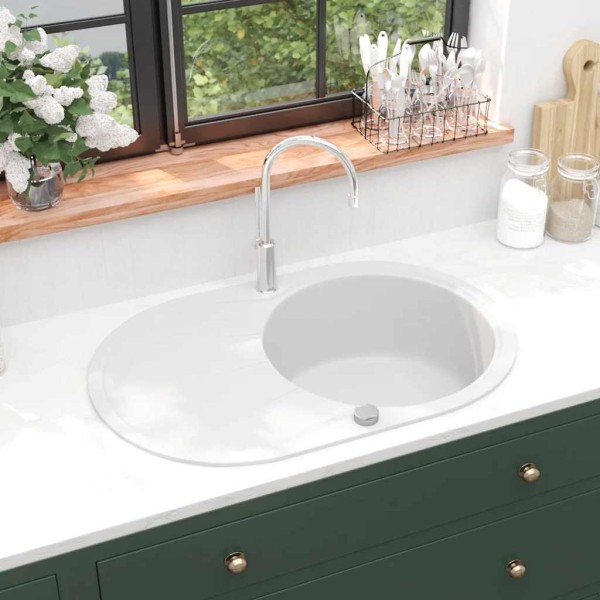 Kitchen, white, granite, one pelvis, o h form.