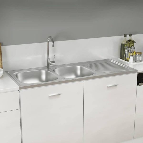 Kitchen with two bowls, 1200x500x155mm, steel
