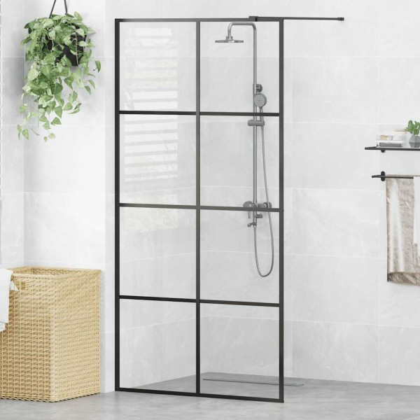Shower wall with transparent ESG glass, black, 100x195cm