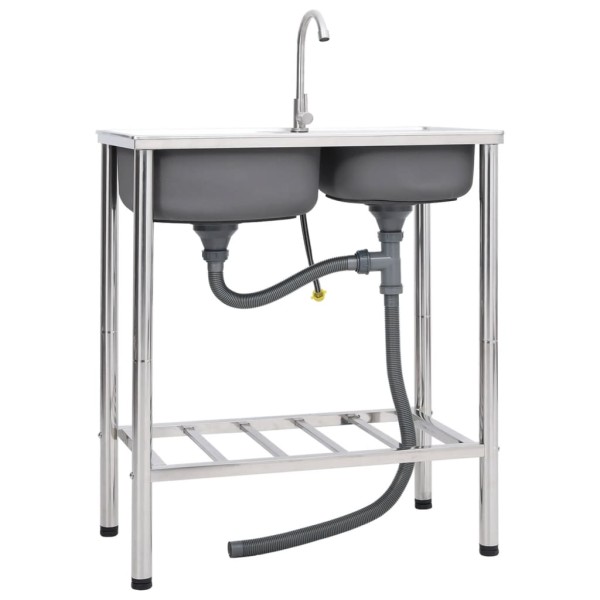 Camping sink with mixer, stainless steel