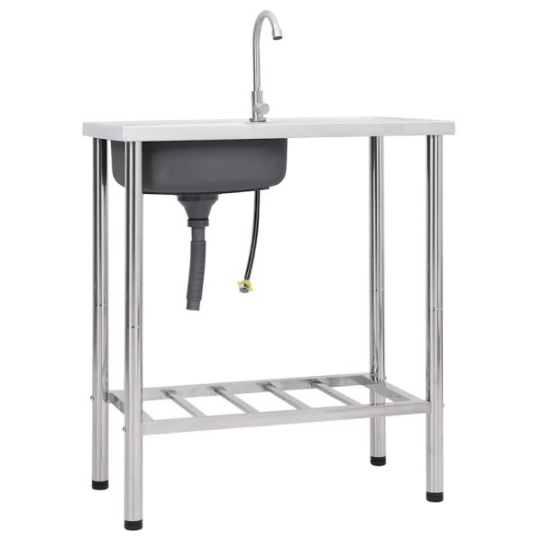 Camping sink with mixer, stainless steel