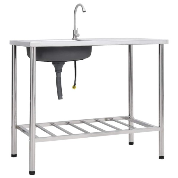 Camping sink with mixer, stainless steel