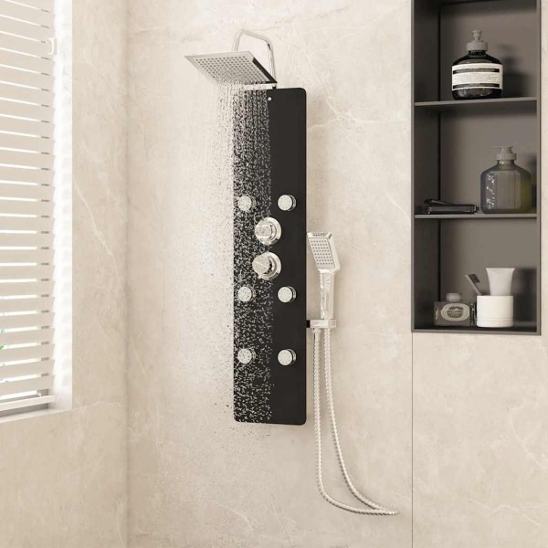 Shower system black, 25x47,5x130cm, glass