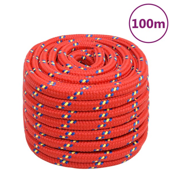 Boat rope, red, 20mm, 100m, polypropylene