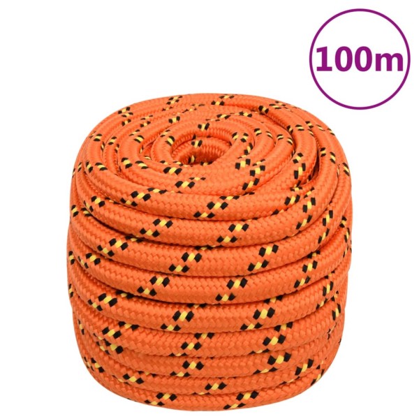 Boat rope, orange, 20mm, 100m, polypropylene