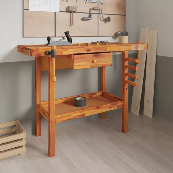 Desktop with drawer and printers, 124x52x83cm, acacia array