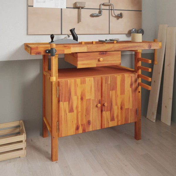 Desktop with drawer and printers, 124x52x83cm, acacia array