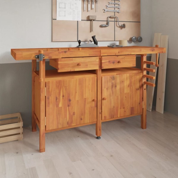 Desktop with drawers and clips, 162x62x83cm, acacia